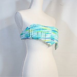 Hawaiian Tropic Fringed Blue White Swim Suit Top Size Medium
